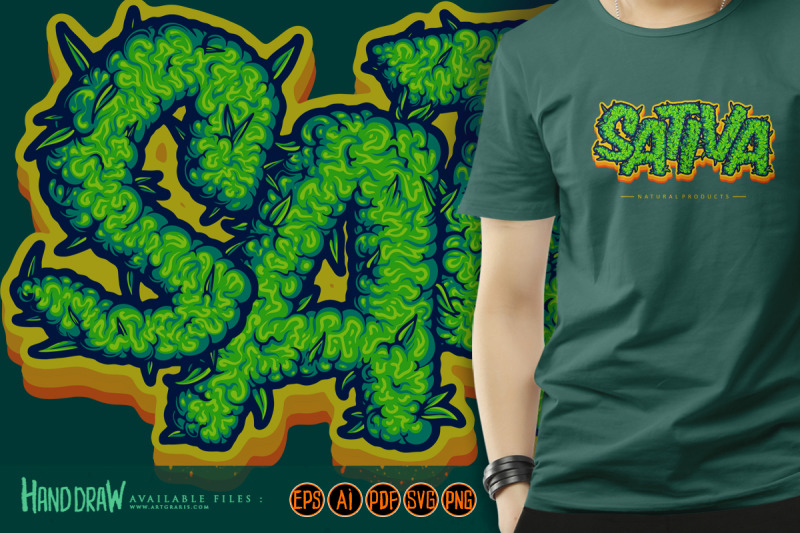 sativa-word-lettering-cannabis-buds-letter-illustrations