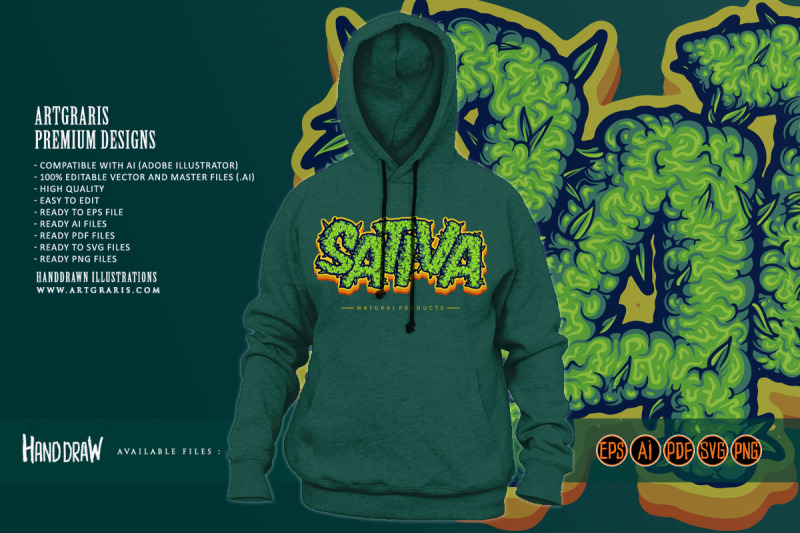 sativa-word-lettering-cannabis-buds-letter-illustrations