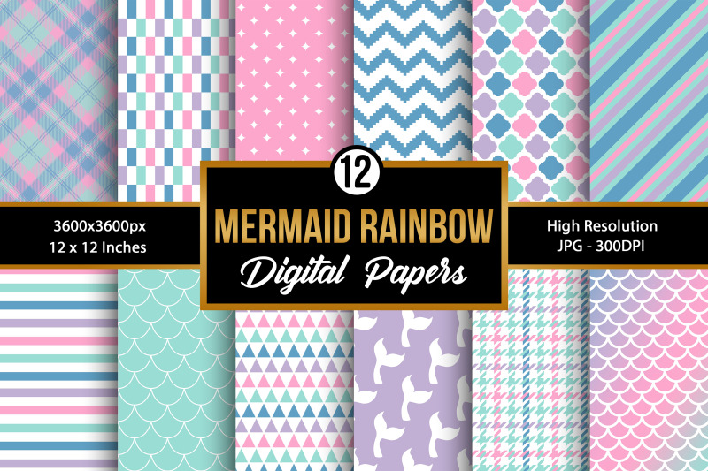 mermaid-rainbow-backgrounds-digital-papers