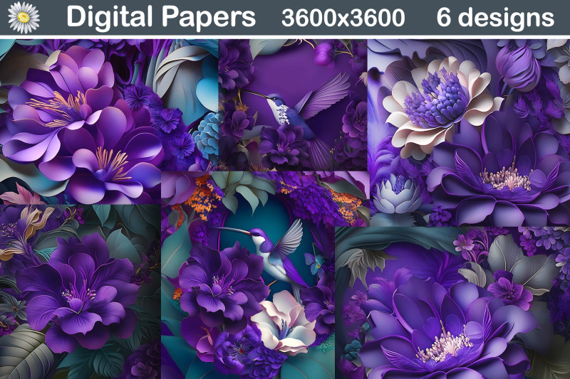 purple-flowers-3d-digital-paper-purple-flowers-background
