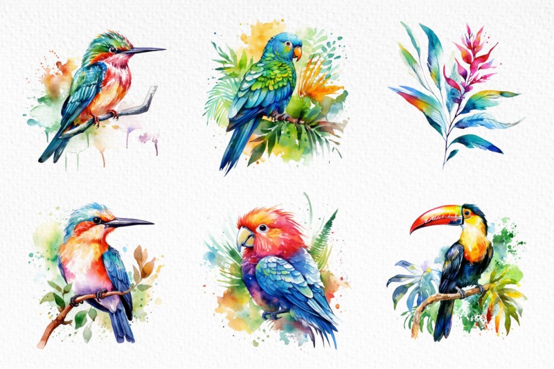 tropical-jungle-110-watercolor-set-flowers-leaves-birds