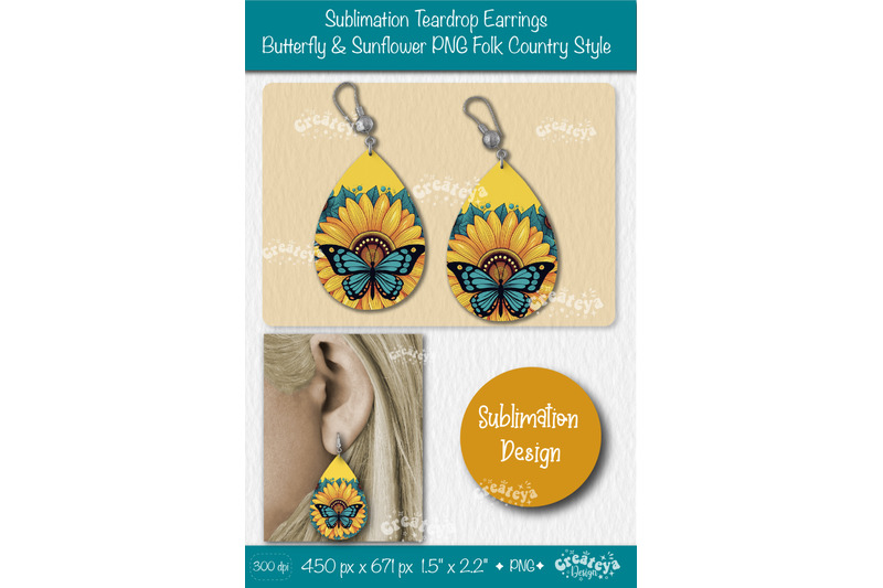 earrings-sublimation-teardrop-earring-butterfly-and-sunflower-sublimat