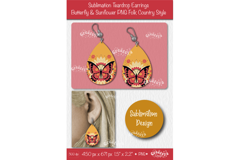 earrings-sublimation-teardrop-earring-butterfly-and-sunflower-sublimat