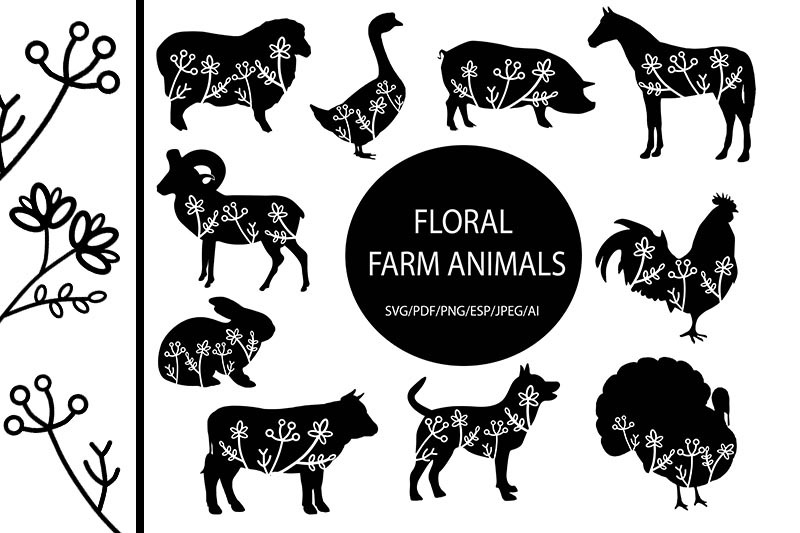 floral-farm-animal-svg-digital-paper-summer-flower