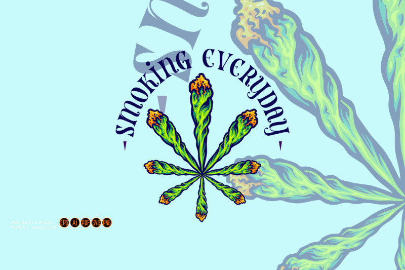 lit-weed-joint-form-into-cannabis-leaf-logo-illustrations