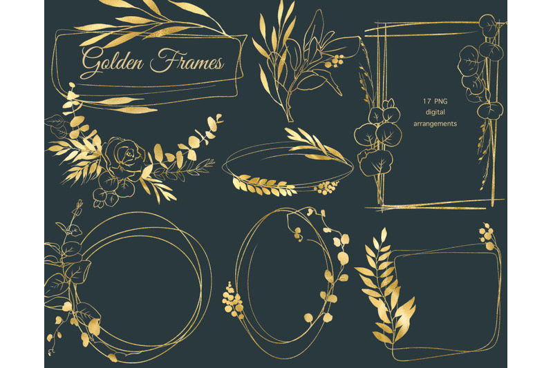 gold-foil-floral-frames-clipart-transparent-botanical-gold-png