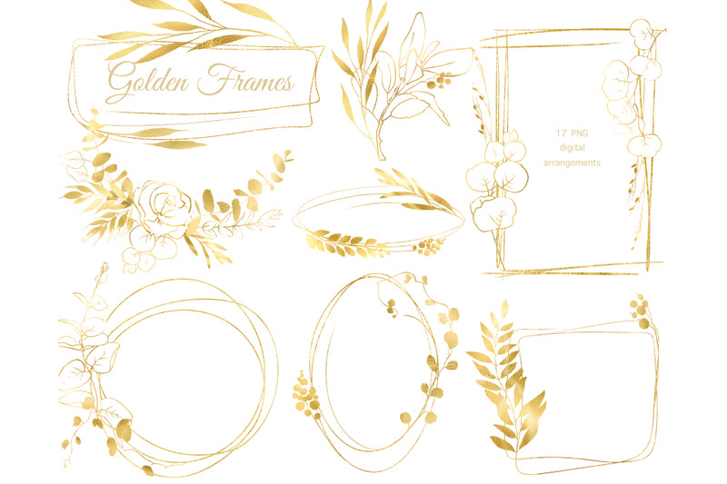 gold-foil-floral-frames-clipart-transparent-botanical-gold-png