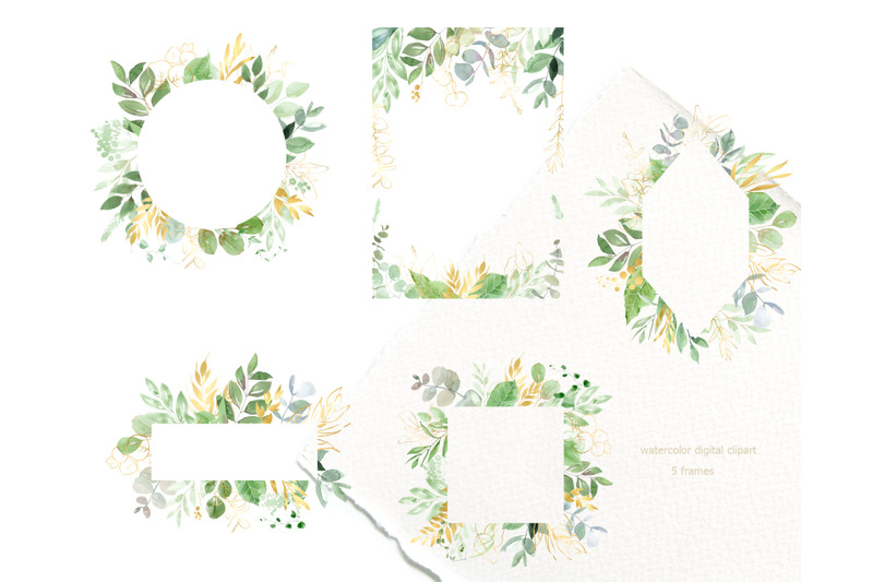 watercolor-green-and-gold-foliage-clipart-greenery-frames-bouquets