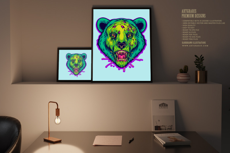 rotten-grizzly-bear-halloween-animal-head-illustrations