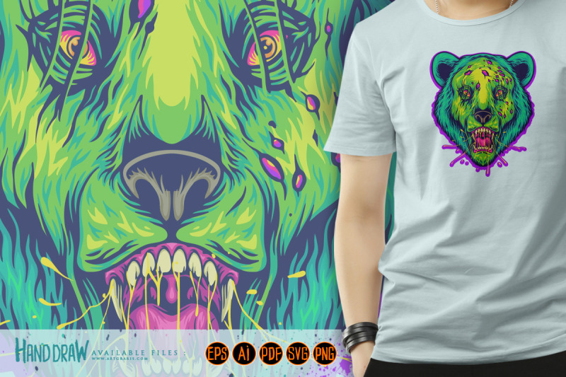 rotten-grizzly-bear-halloween-animal-head-illustrations