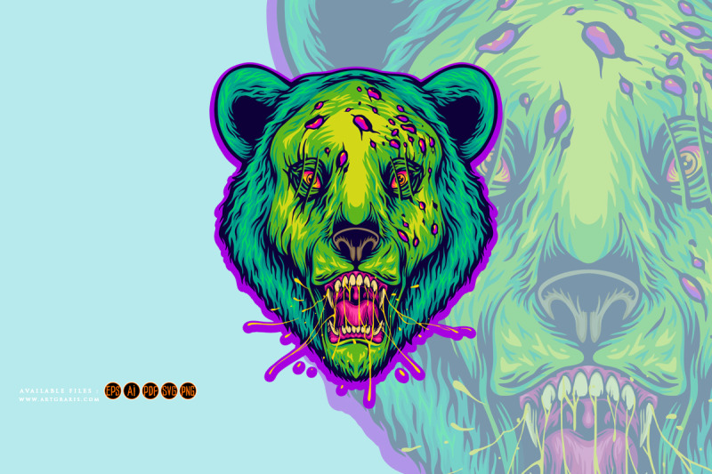 rotten-grizzly-bear-halloween-animal-head-illustrations