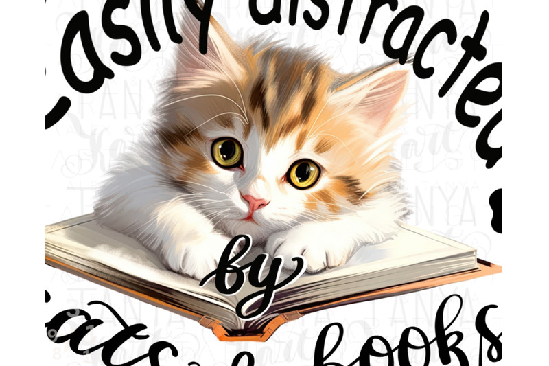 easily-distracted-by-cats-and-books-png-instant-download-white-cat-on-books