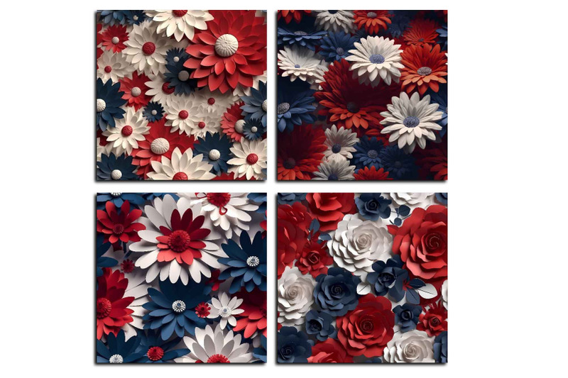 patriotic-3d-flowers-digital-paper-4th-of-july-seamless-patterns