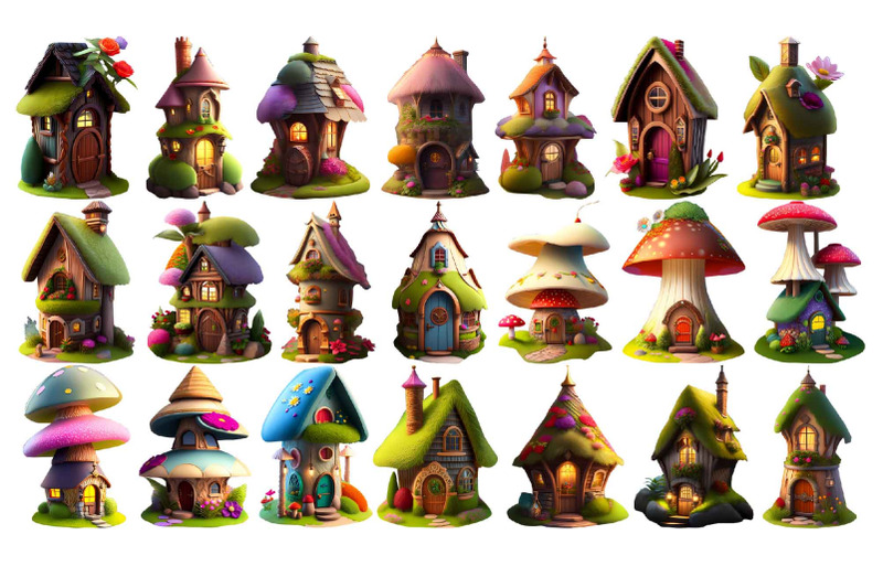 whimsical-fairy-houses-clipart-mushrooms-dwelling-clip-art