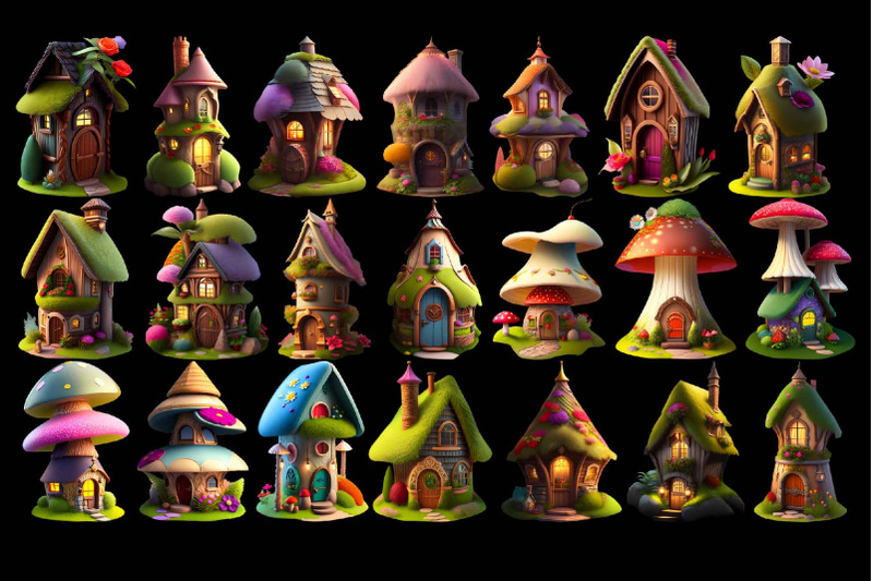 whimsical-fairy-houses-clipart-mushrooms-dwelling-clip-art