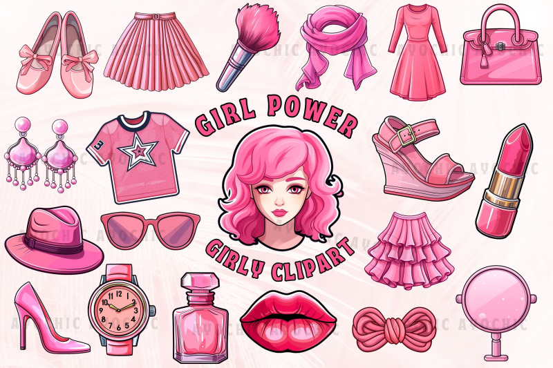 girl-power-girly-pink-clipart-stickers