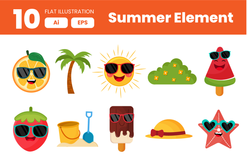 collection-of-summer-element-in-flat-illustration