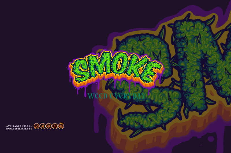 smoke-lettering-melted-hemp-buds-effect-illustrations