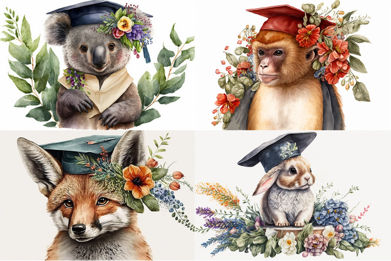 graduation-animals-watercolor-collection