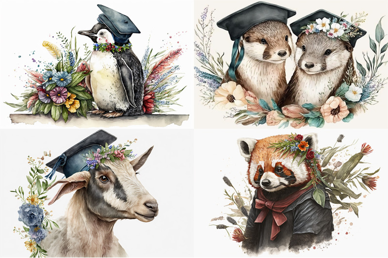 graduation-animals-watercolor-collection