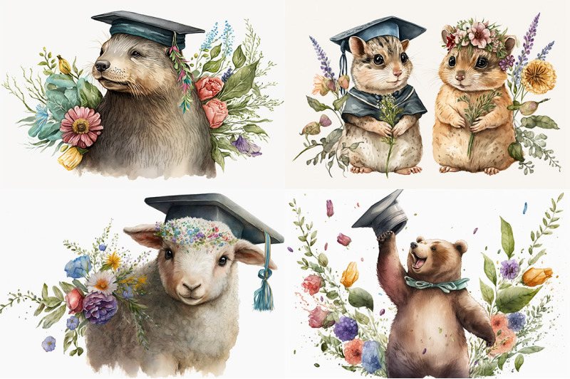 graduation-animals-watercolor-collection