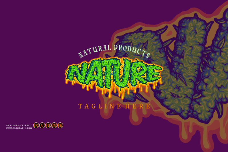 nature-lettering-word-cannabis-buds-slime-illustrations