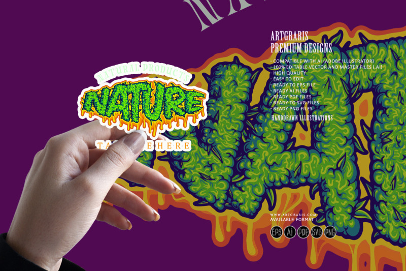 nature-lettering-word-cannabis-buds-slime-illustrations