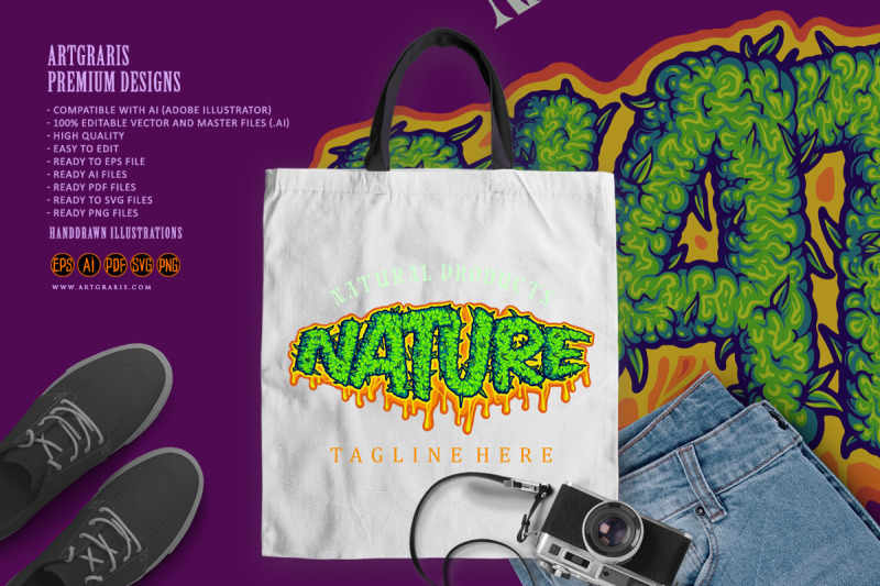 nature-lettering-word-cannabis-buds-slime-illustrations