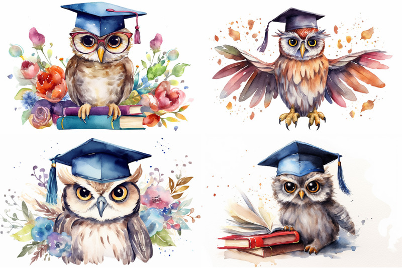 graduation-owls-watercolor-collection