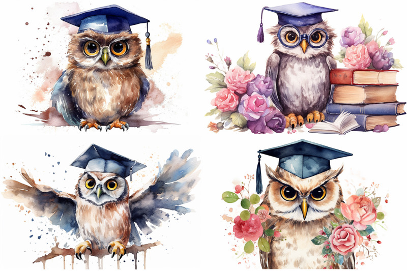 graduation-owls-watercolor-collection