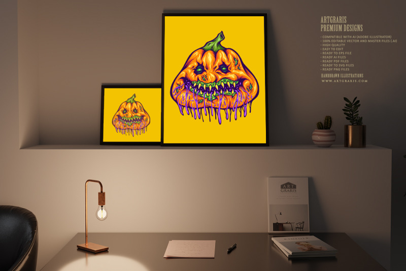 rotten-pumpkin-monster-head-gooey-halloween-creature-illustrations