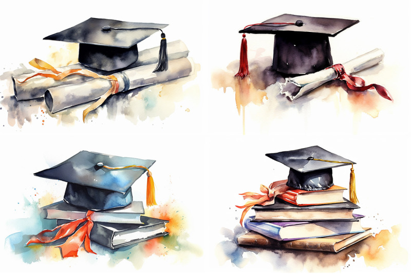 graduation-caps-scrolls-amp-bouquets-watercolor-collection