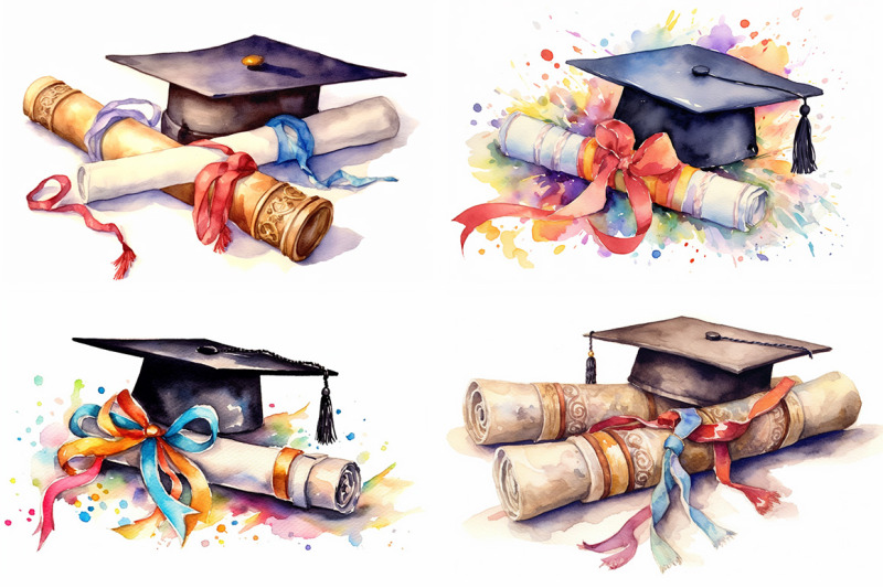 graduation-caps-scrolls-amp-bouquets-watercolor-collection