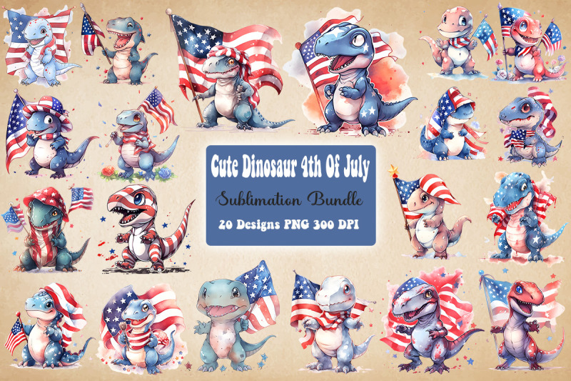 cute-dinosaur-4th-of-july-clipart-bundle