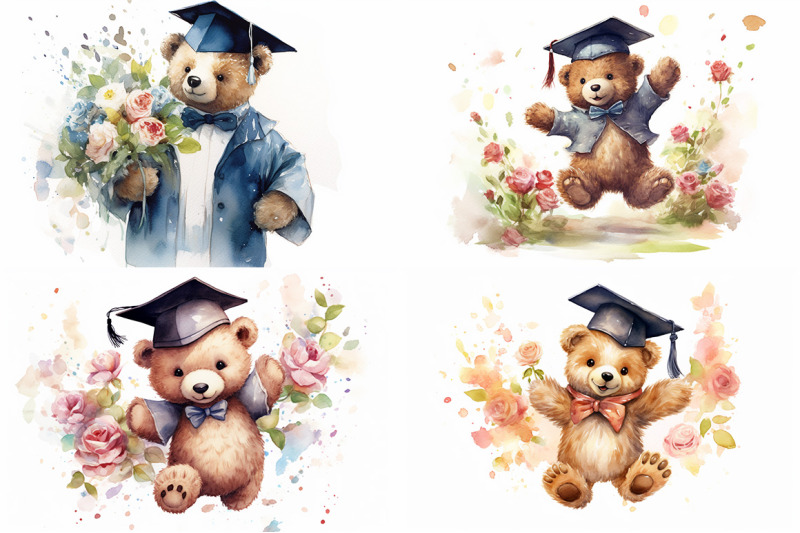 graduation-teddy-bear-watercolor-collection