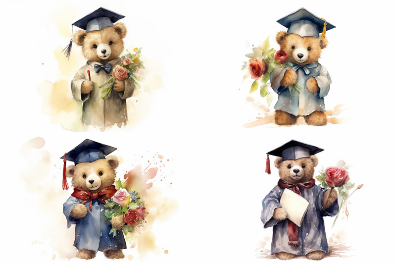graduation-teddy-bear-watercolor-collection