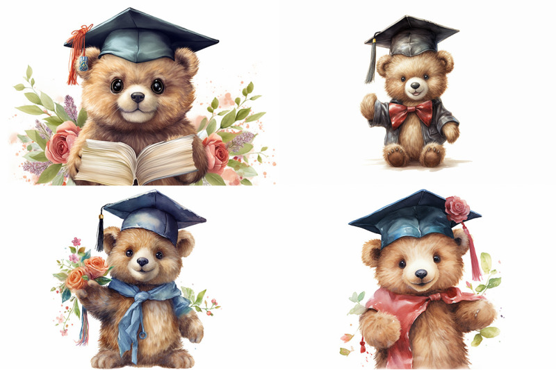 graduation-teddy-bear-watercolor-collection