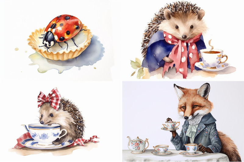 animals-tea-party-watercolor-collection