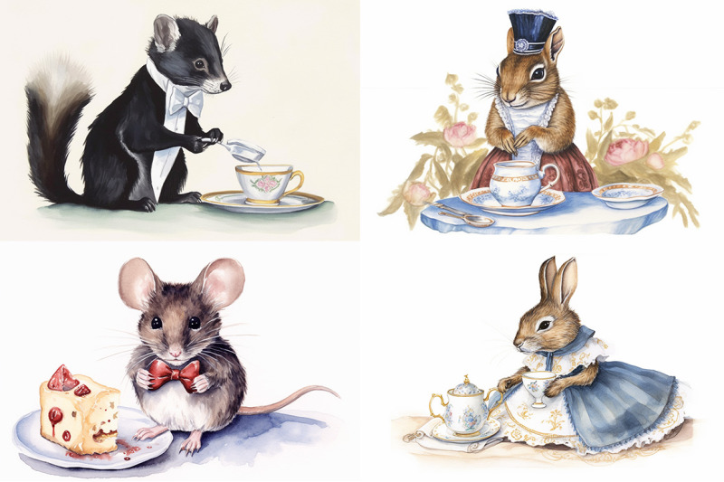 animals-tea-party-watercolor-collection
