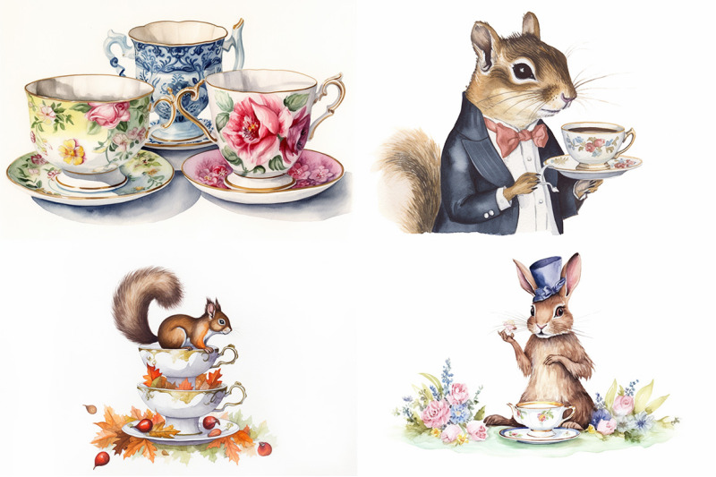 animals-tea-party-watercolor-collection