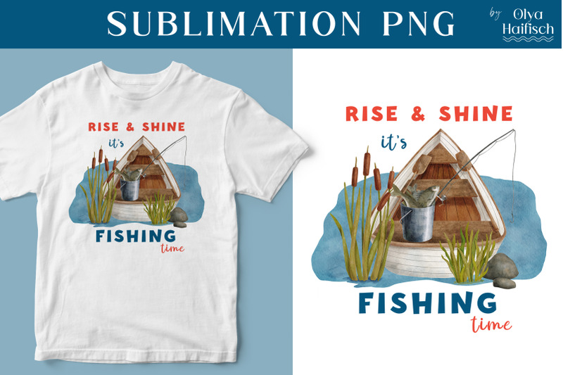 fishing-sublimation-png-design-with-boat-on-lake-and-quote
