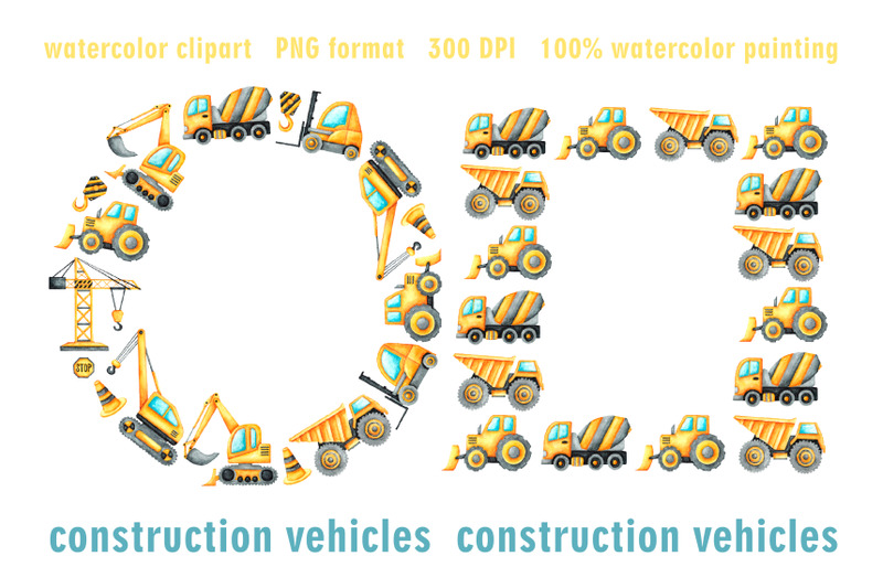 construction-vehicles-frames-wreaths-borders-kids-toys-cars