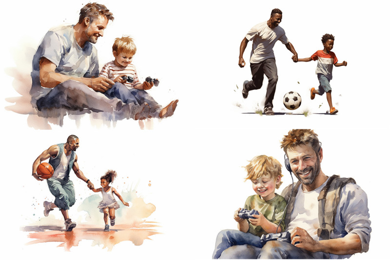 sports-activity-with-father-watercolor-collection