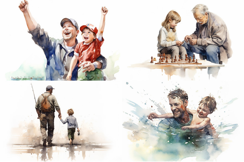 sports-activity-with-father-watercolor-collection