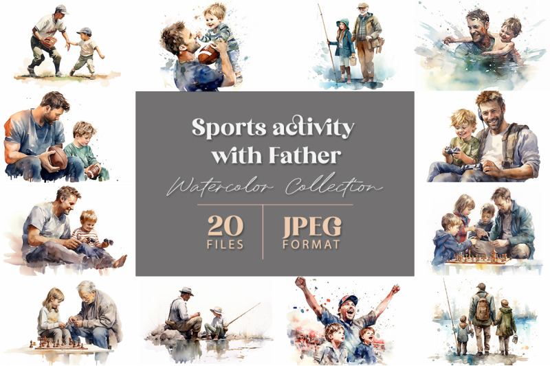 sports-activity-with-father-watercolor-collection