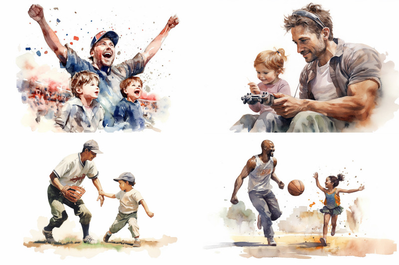 sports-activity-with-father-watercolor-collection