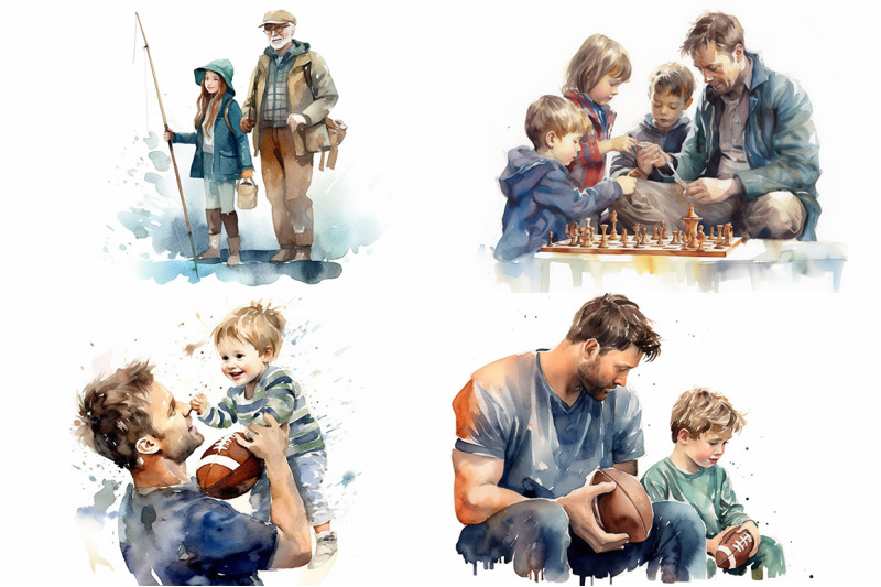 sports-activity-with-father-watercolor-collection