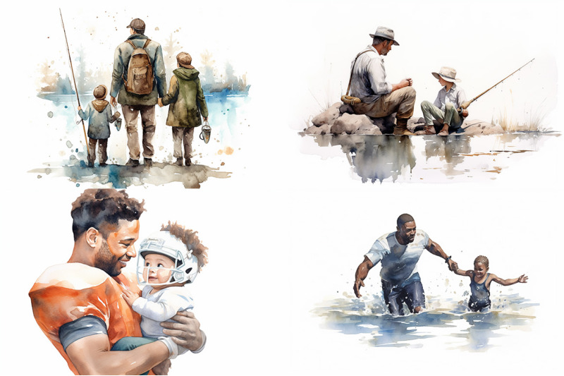 sports-activity-with-father-watercolor-collection