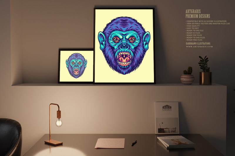 mad-gorilla-head-jungle-king-cartoon-illustrations