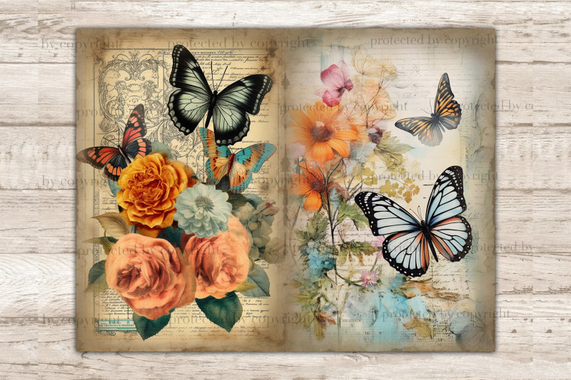 butterfly-junk-journal-pages-digital-collage-sheet